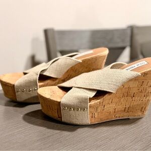 Steve Madden Beige and Cork Wedge Sandals